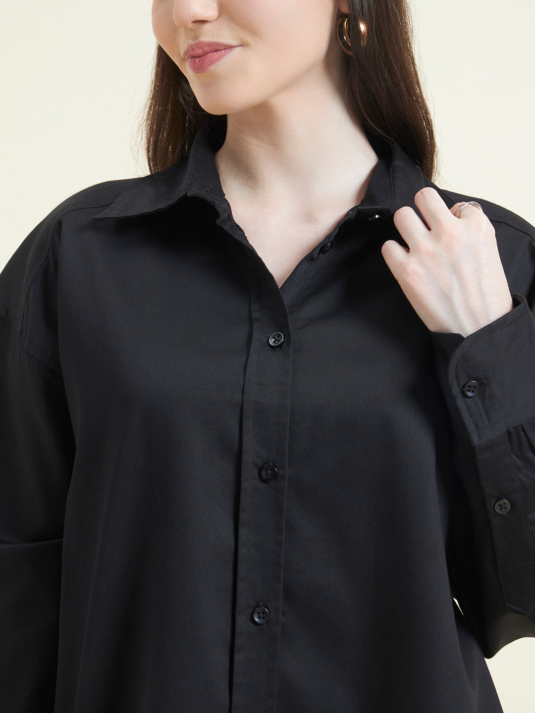 Beatnik Women Black Oversized Poplin Full Sleeve Office Wear Formal Shirt
