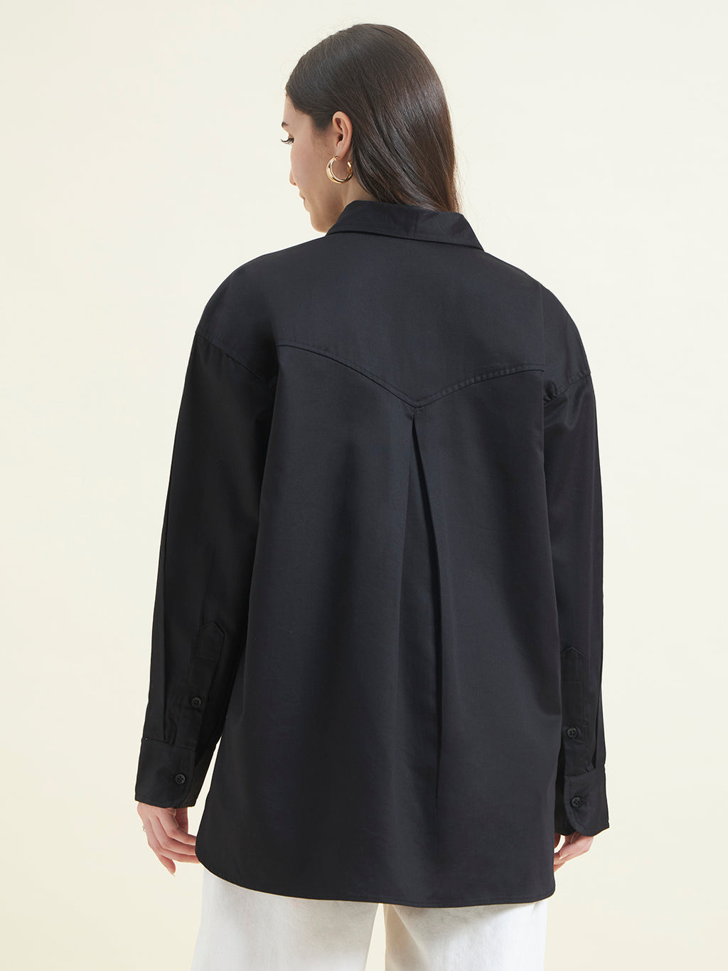 Beatnik Women Black Oversized Poplin Full Sleeve Office Wear Formal Shirt