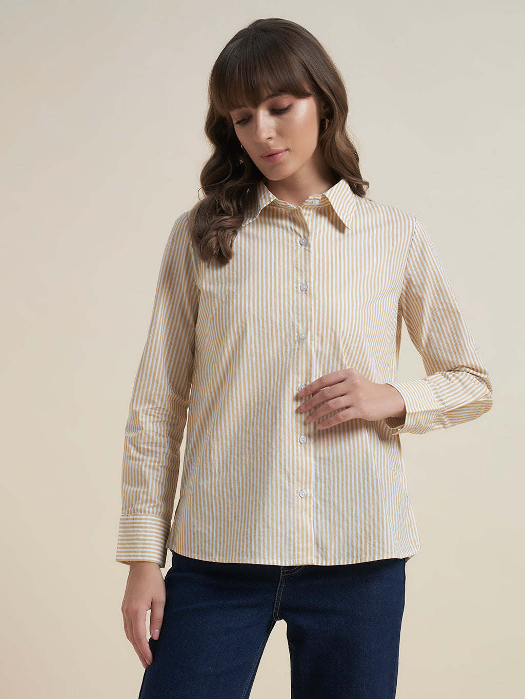 All-Day Comfort Yellow Striped Western Shirt