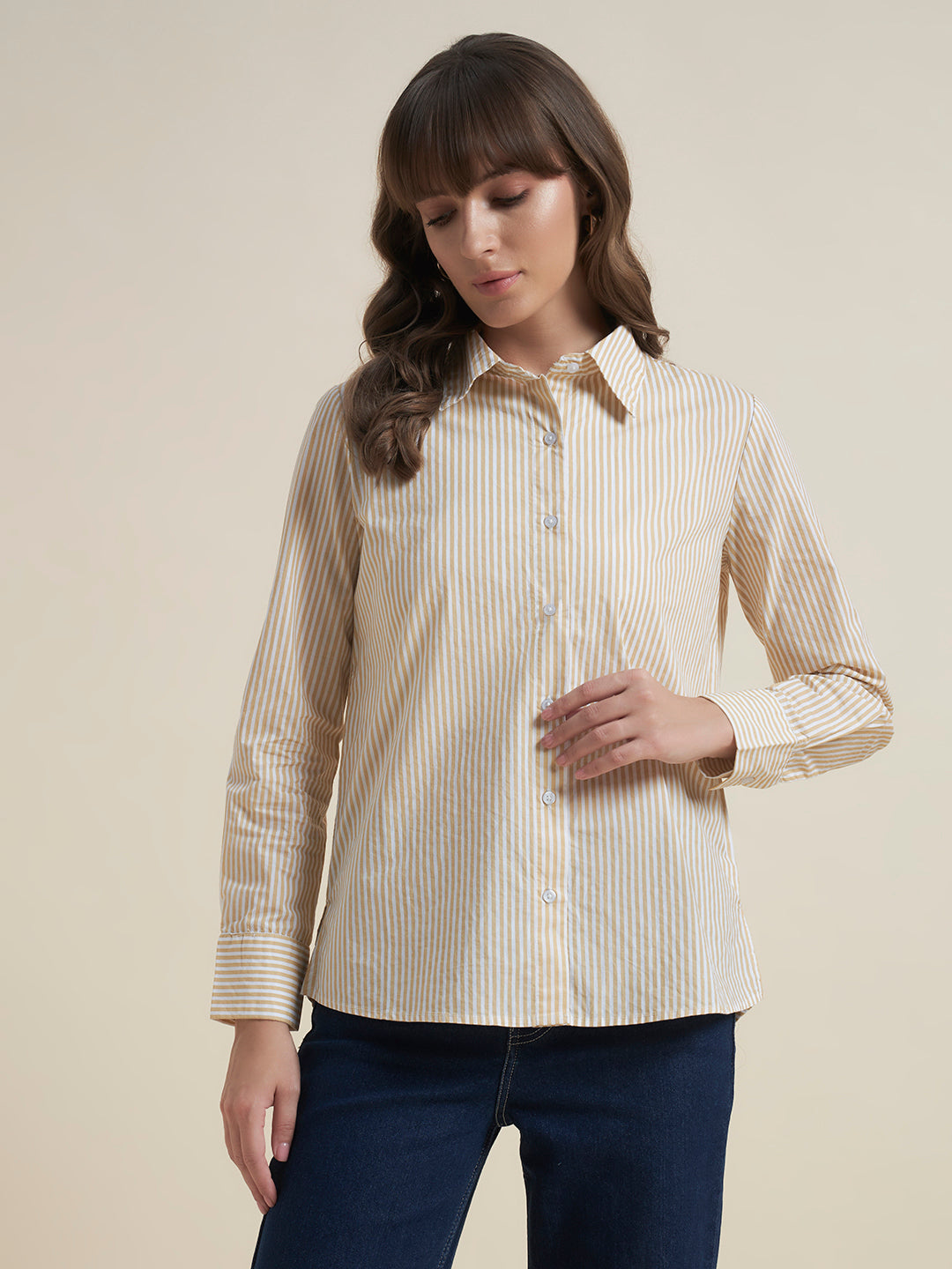 All-Day Comfort Yellow Striped Western Shirt