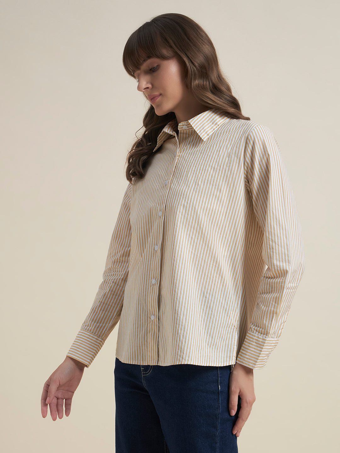 All-Day Comfort Yellow Striped Western Shirt