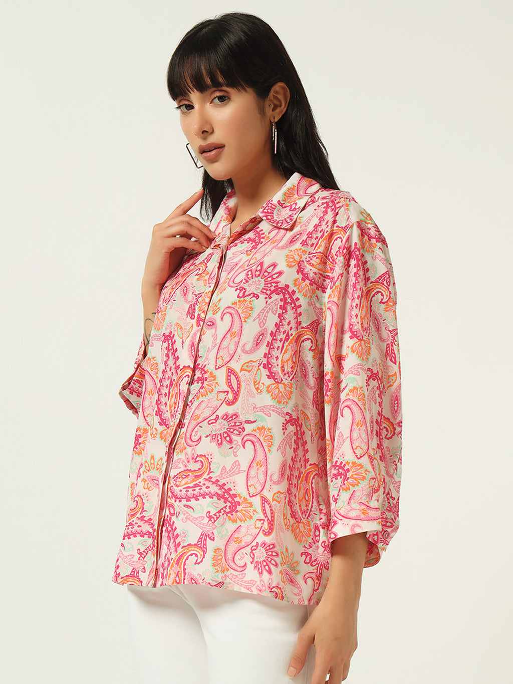 Beatnik’s Pink Printed Chic Statement Western Shirt