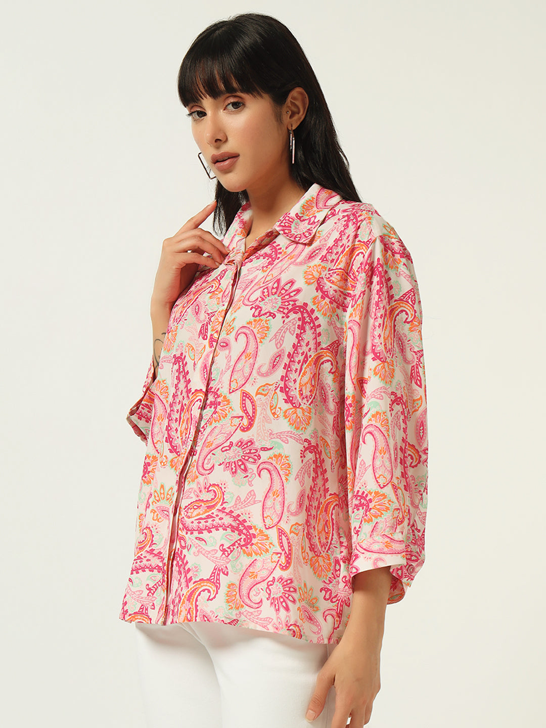 Beatnik’s Pink Printed Chic Statement Western Shirt