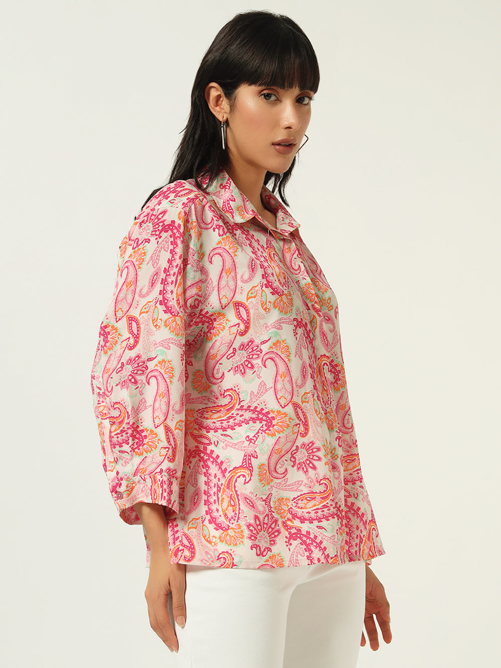 Beatnik’s Pink Printed Chic Statement Western Shirt