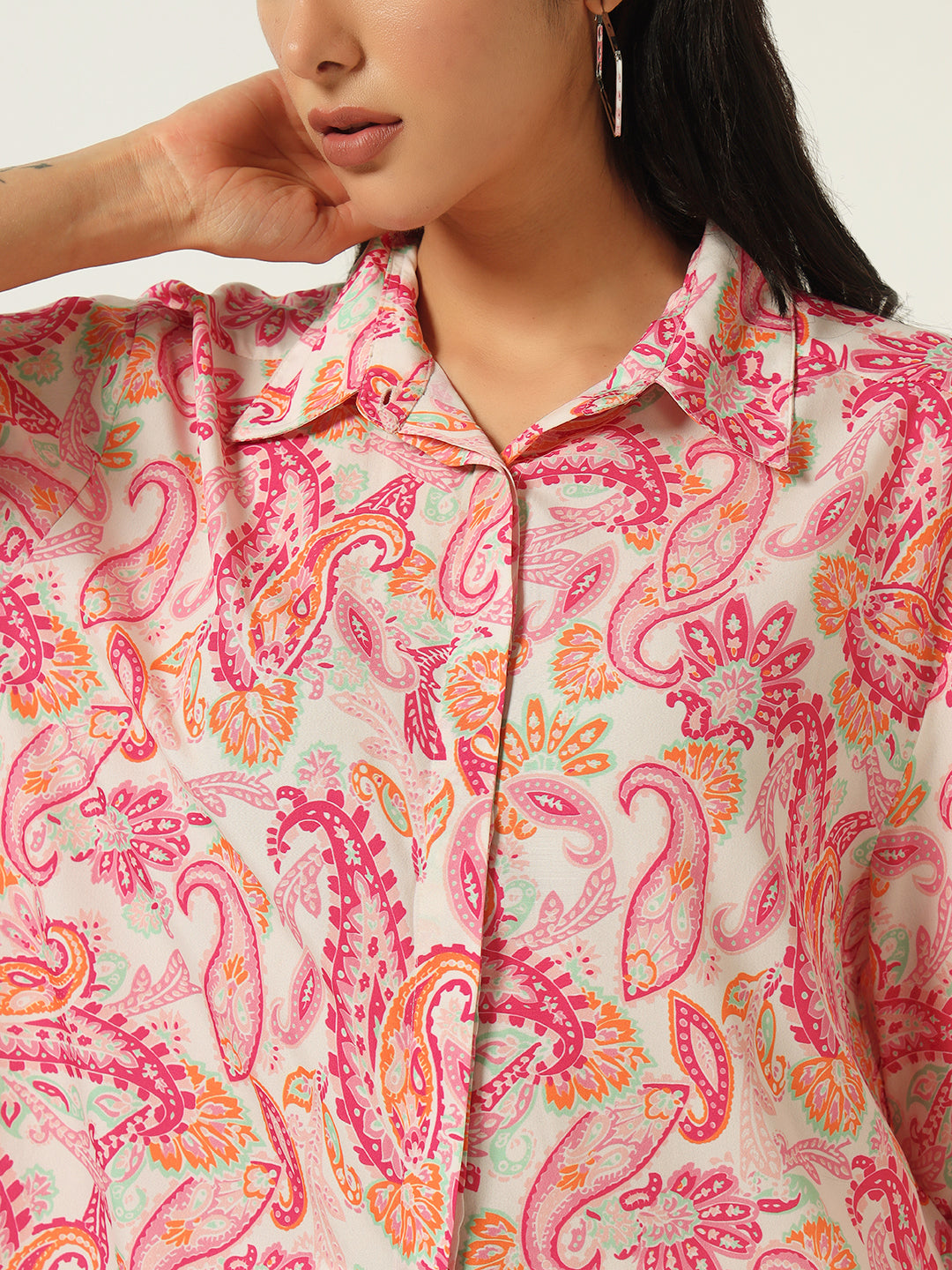 Beatnik’s Pink Printed Chic Statement Western Shirt