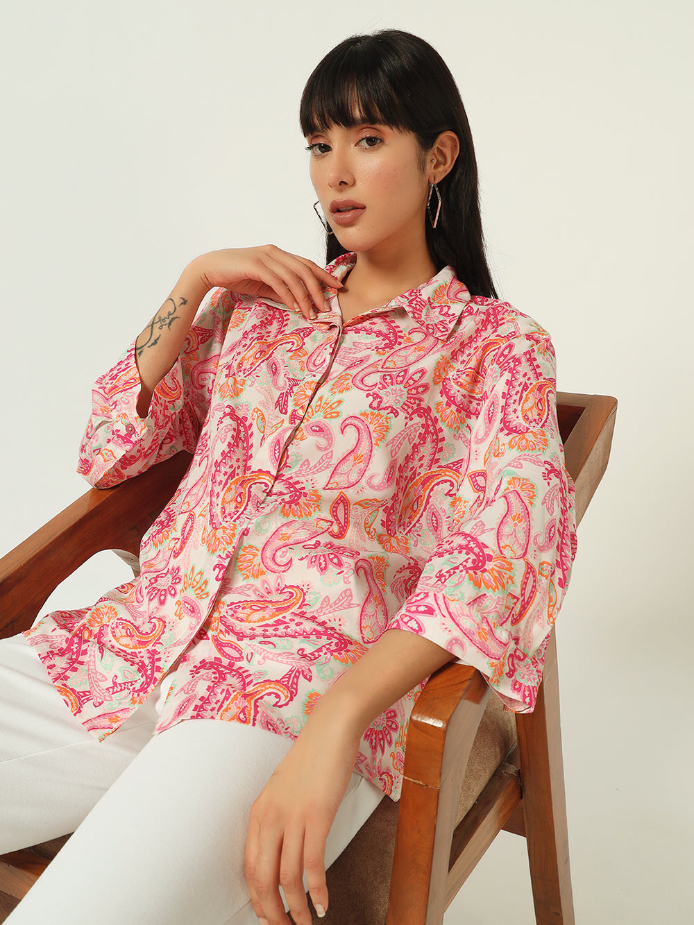 Beatnik’s Pink Printed Chic Statement Western Shirt