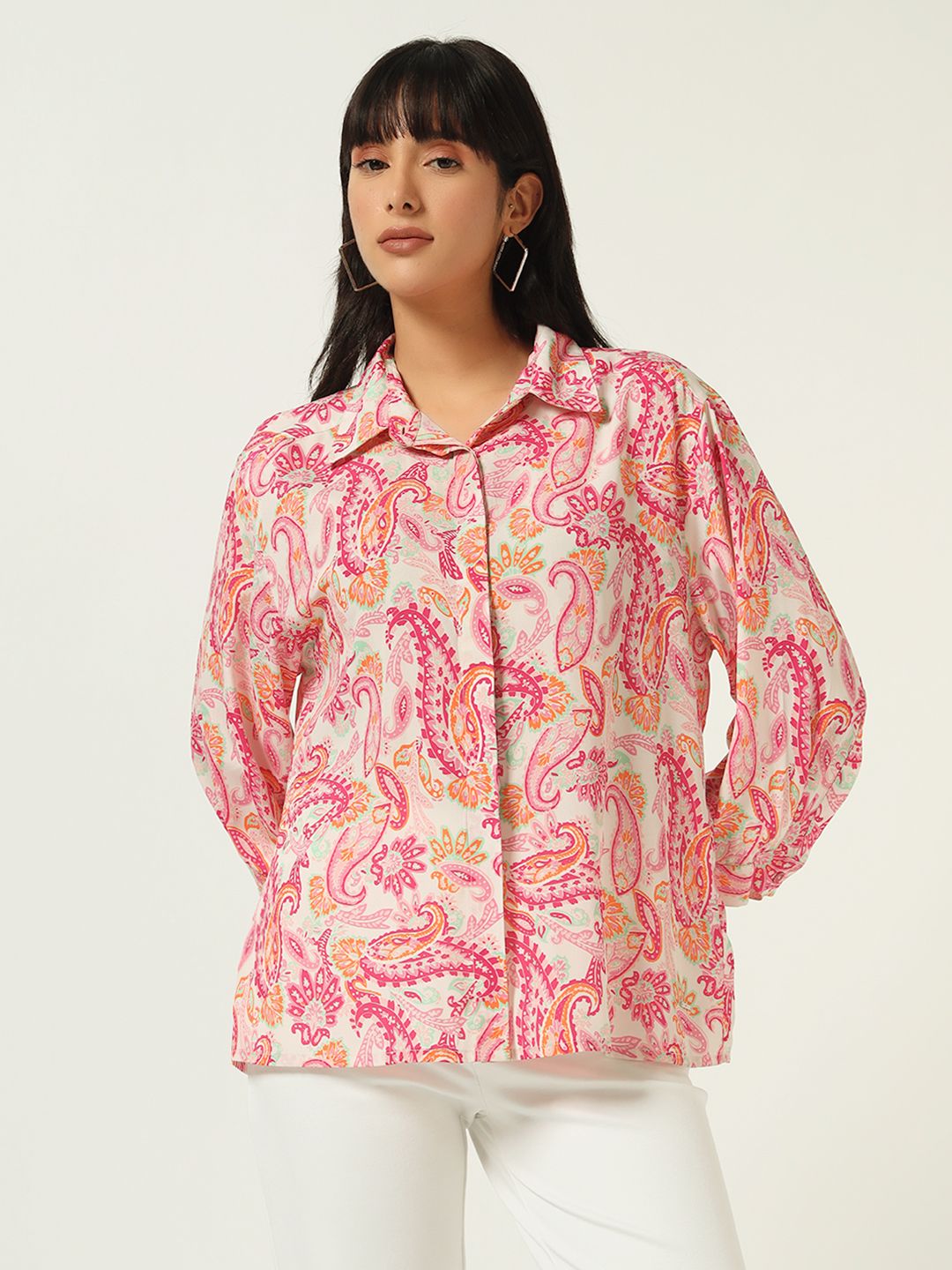 Beatnik’s Pink Printed Chic Statement Western Shirt