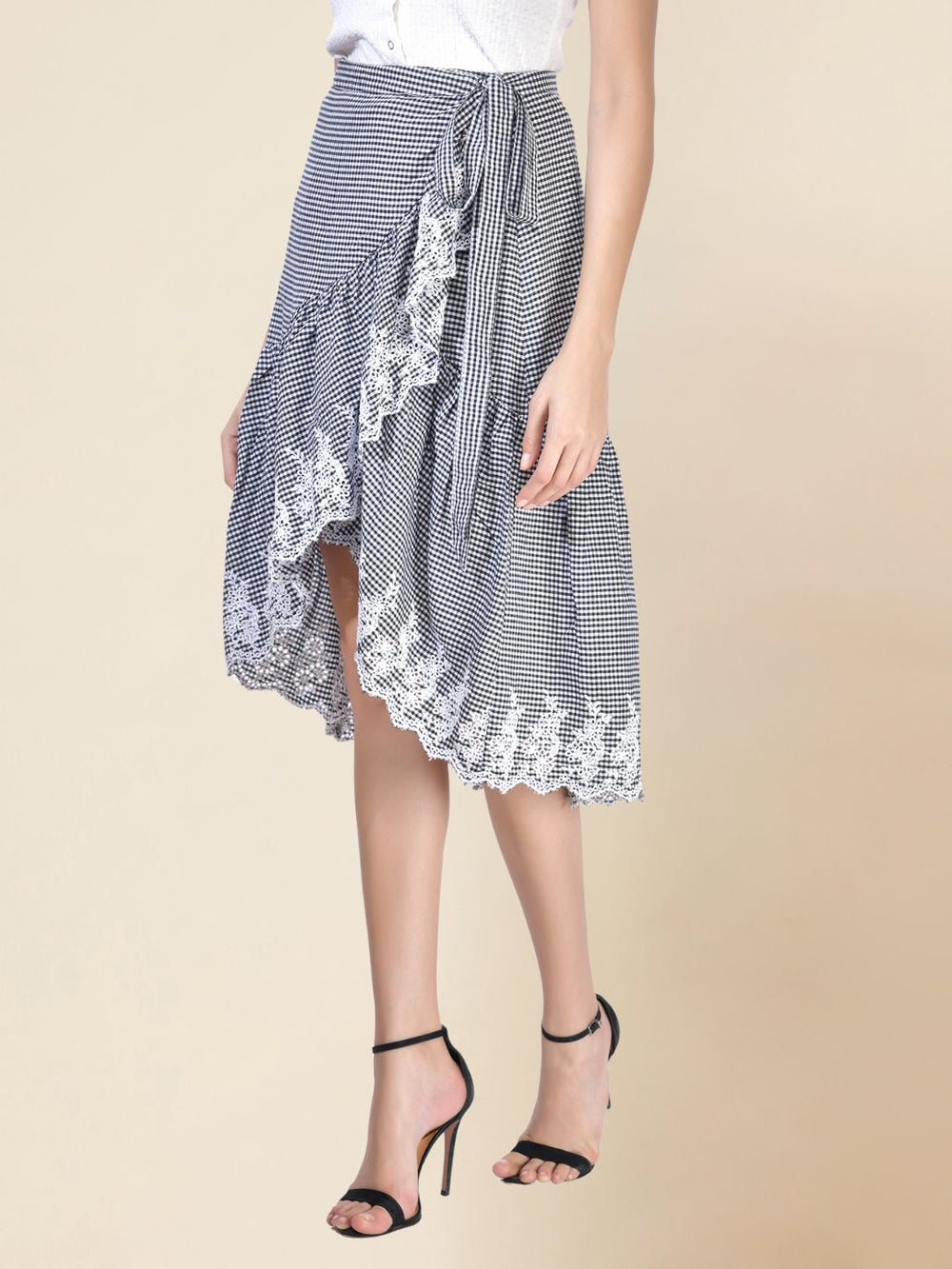 Beatnik Checkered Casual Wear High-Rise Wrap Skirts Beatnik India