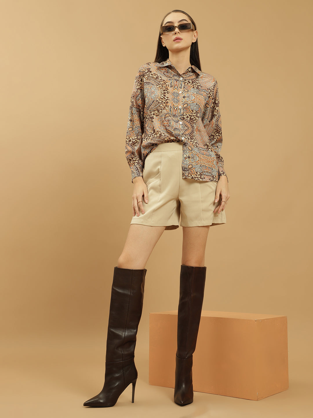 Beatnik Hot Above Knee Beige Womens Shorts Beatnik India