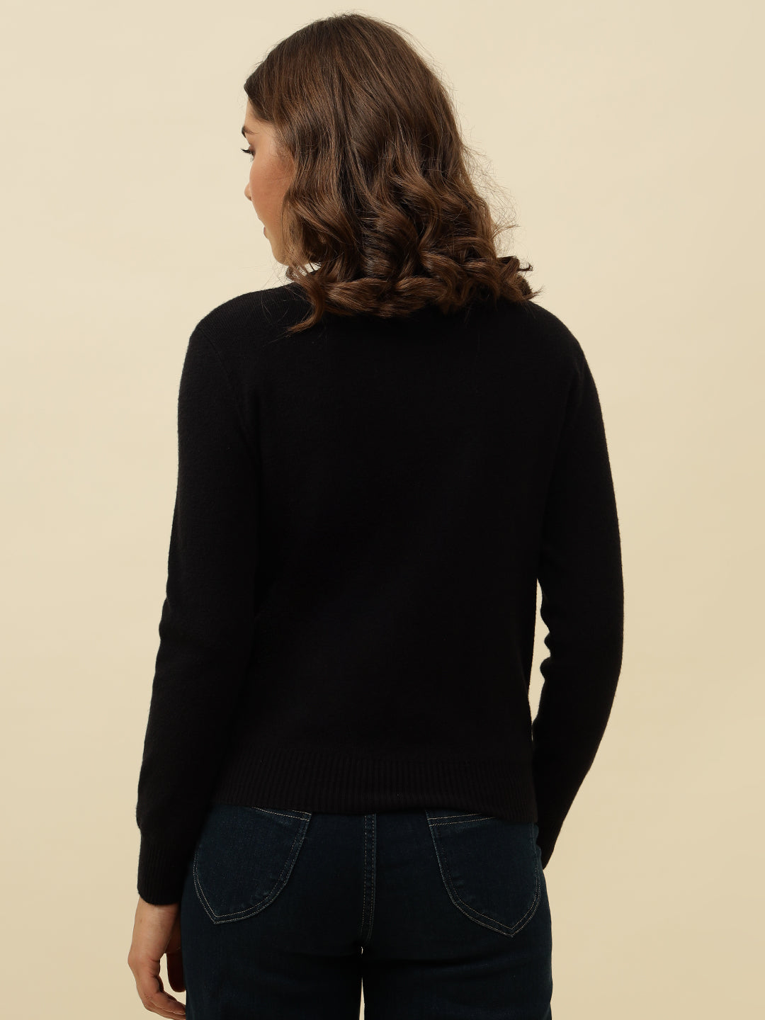 Cardigan Black High Neck Full Sleeve Sweaters Beatnik