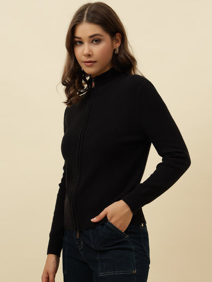 Cardigan Black High Neck Full Sleeve Sweaters Beatnik