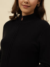 Cardigan Black High Neck Full Sleeve Sweaters Beatnik