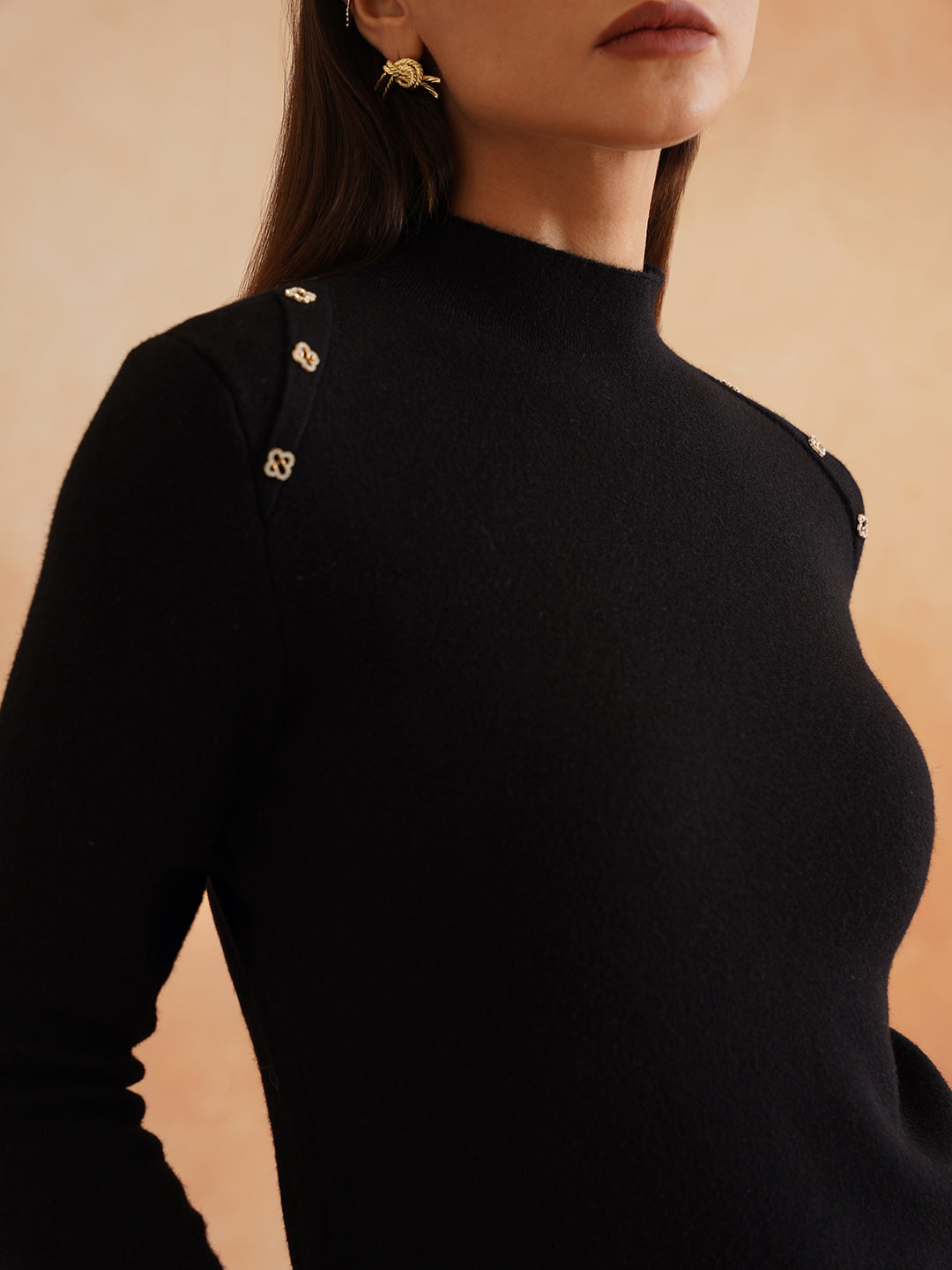 Cozy Turtle Neck Acrylic Black Sweater for Women Beatnik