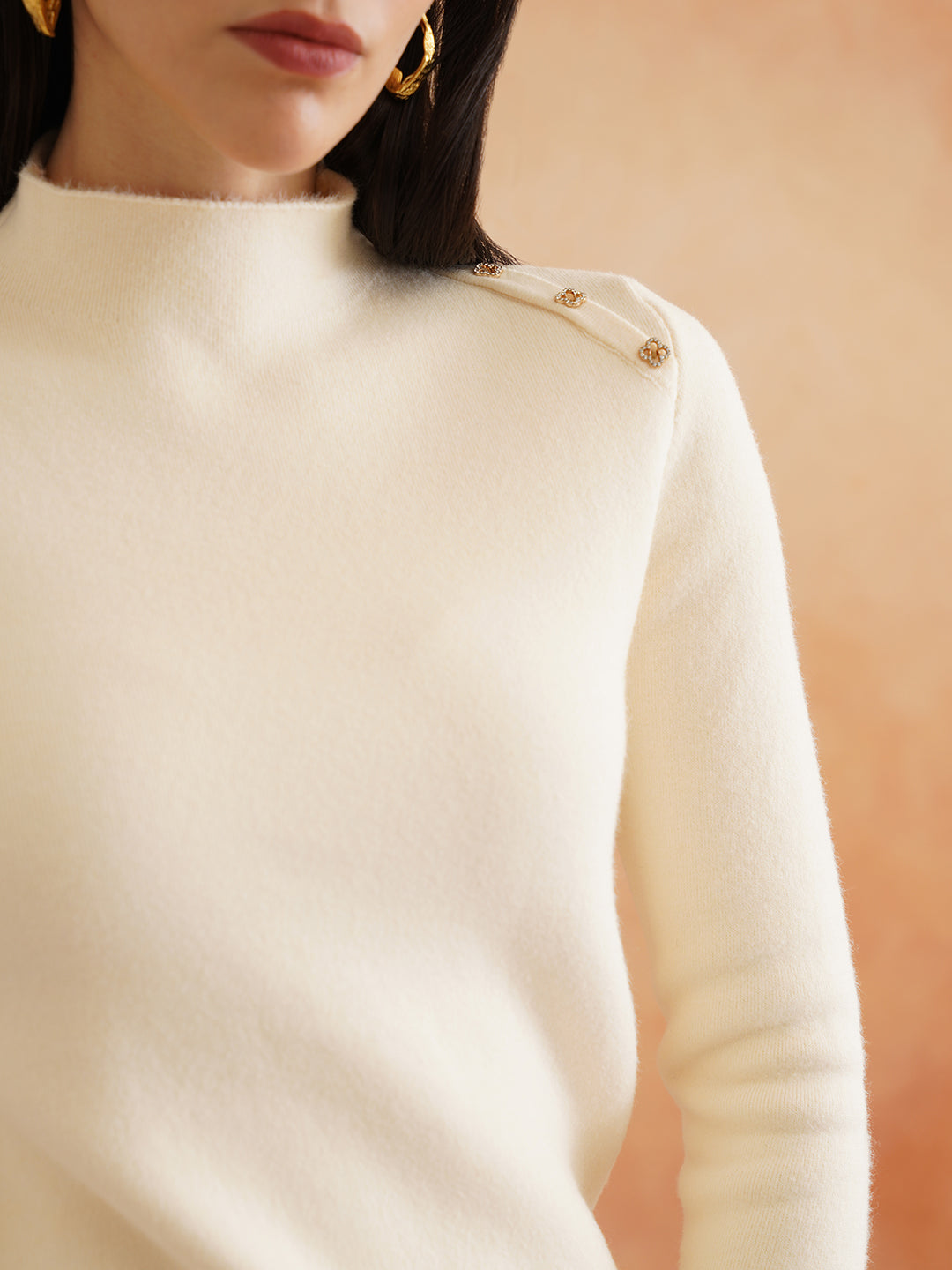 Cozy Turtle Neck Acrylic Off White Sweater for Women Beatnik