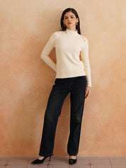 Cozy Turtle Neck Acrylic Off White Sweater for Women Beatnik