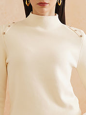 Cozy Turtle Neck Acrylic Off White Sweater for Women Beatnik