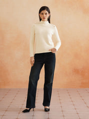 Cozy Turtle Neck Acrylic Off White Sweater for Women Beatnik