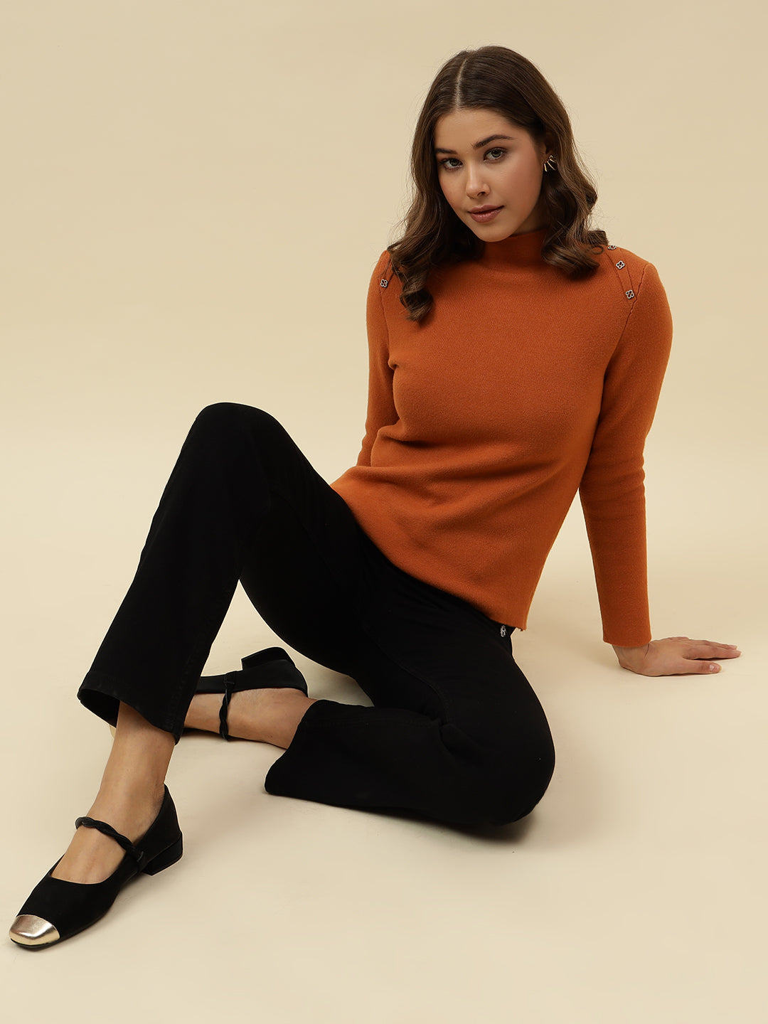 Cozy Turtle Neck Acrylic Rust Sweater for Women Beatnik