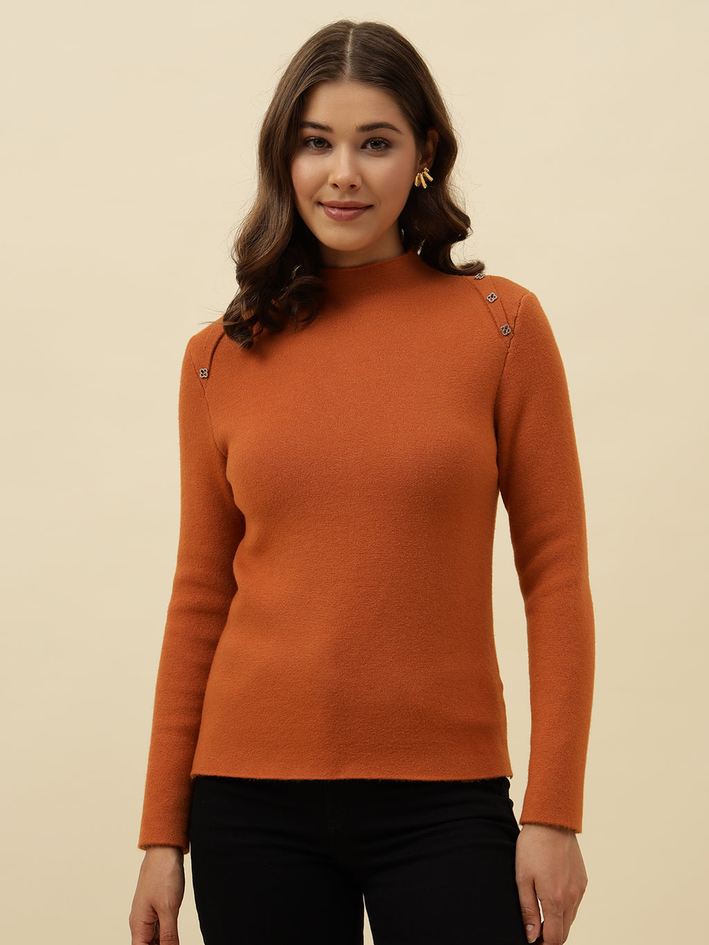 Cozy Turtle Neck Acrylic Rust Sweater for Women Beatnik