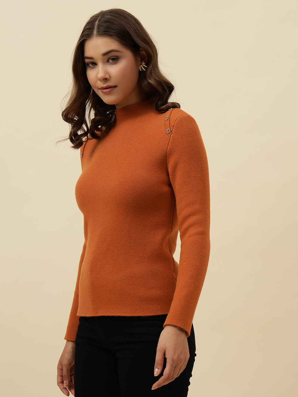Cozy Turtle Neck Acrylic Rust Sweater for Women Beatnik