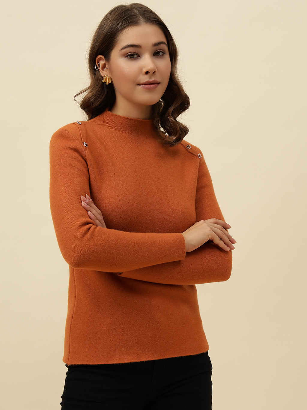 Cozy Turtle Neck Acrylic Rust Sweater for Women Beatnik