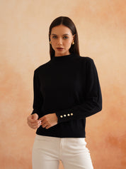 Black Pull Over Full Sleeve Sweaters Beatnik