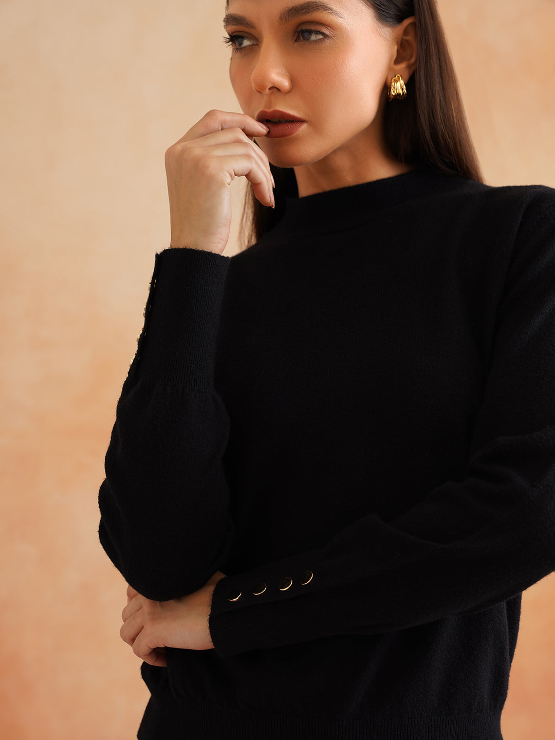 Black Pull Over Full Sleeve Sweaters Beatnik