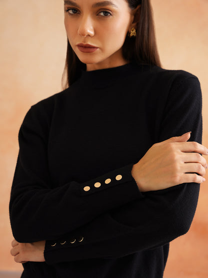 Black Pull Over Full Sleeve Sweaters Beatnik