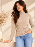 Women’s Beige Full Sleeve High-Neck Sweater – Viscose Blend
