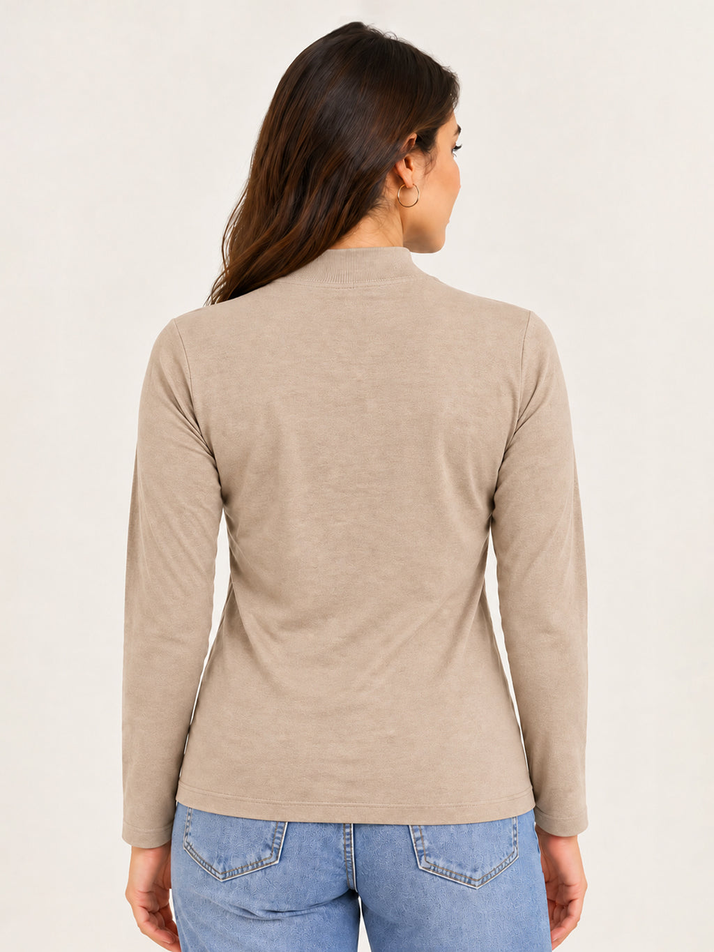 Women’s Beige Full Sleeve High-Neck Sweater – Viscose Blend