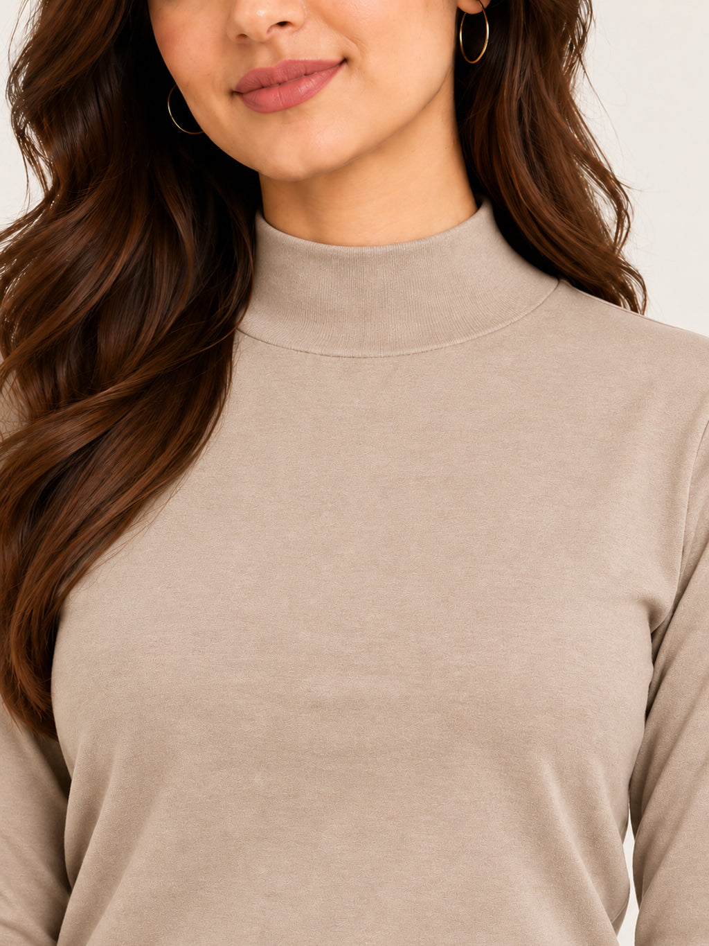 Women’s Beige Full Sleeve High-Neck Sweater – Viscose Blend