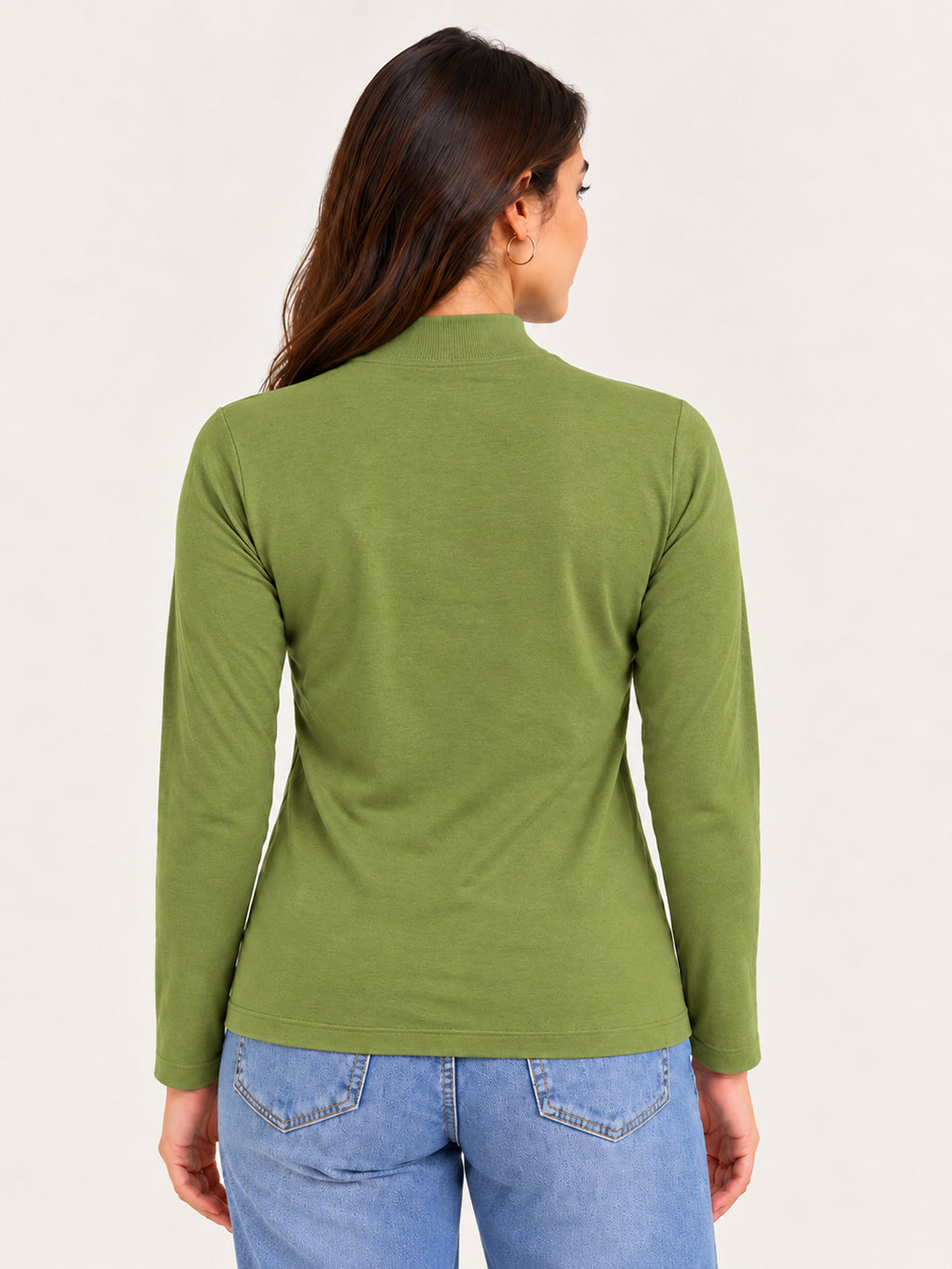 Women’s Green Full Sleeve High-Neck Sweater – Viscose Blend