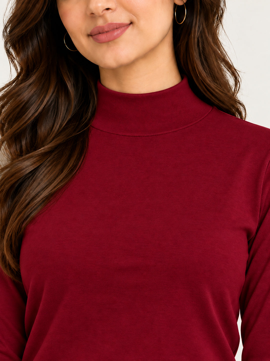 Women’s Maroon Full Sleeve High-Neck Sweater – Viscose Blend