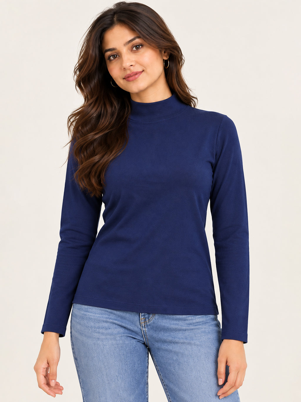 Women’s Navy Blue Full Sleeve High-Neck Sweater – Viscose Blend