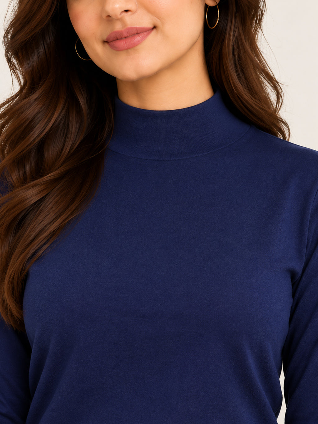 Women’s Navy Blue Full Sleeve High-Neck Sweater – Viscose Blend