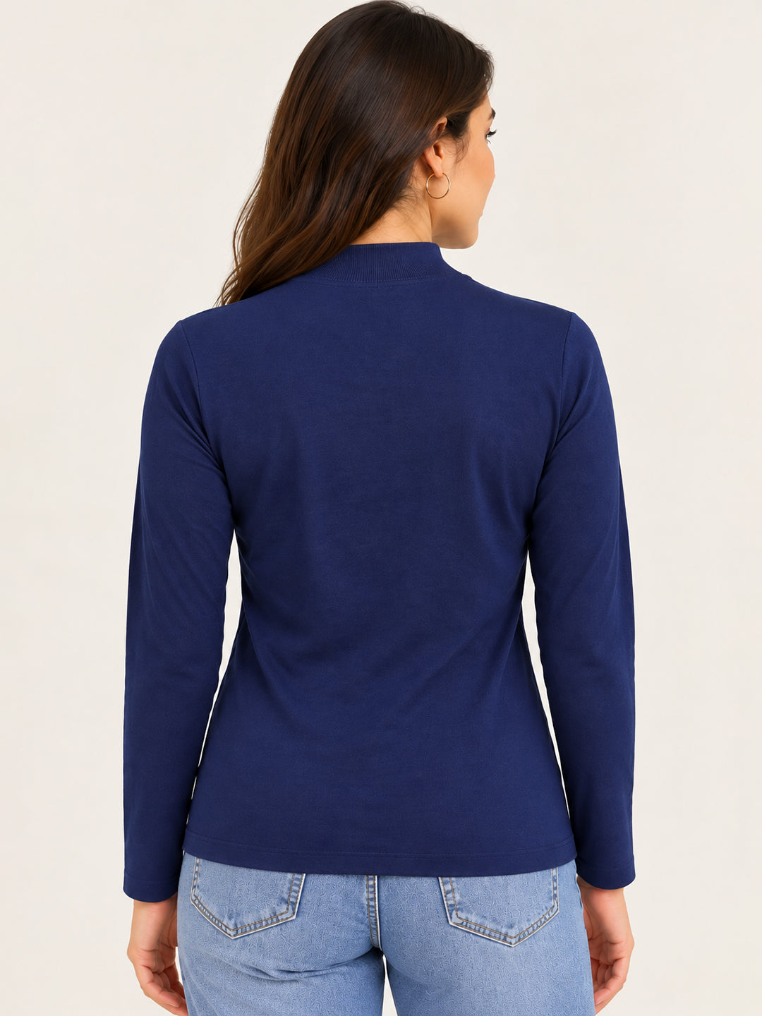Women’s Navy Blue Full Sleeve High-Neck Sweater – Viscose Blend