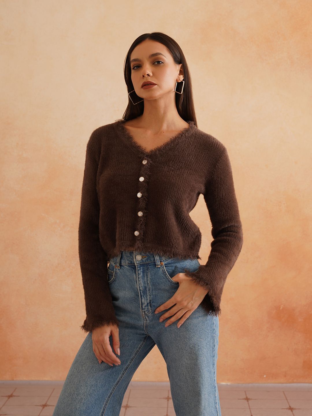 Cardigan Brown Full Sleeves Sweaters Beatnik
