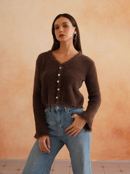 Cardigan Brown Full Sleeves Sweaters Beatnik