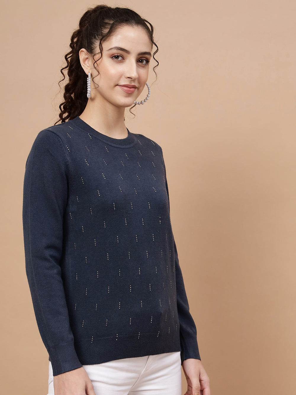 Beatnik Dark Blue Pull Over Womens Sweaters Beatnik India