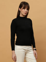 Beatnik Regular Full Sleeves Pull Over Black Womens Sweaters Beatnik India