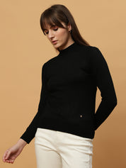 Beatnik Regular Full Sleeves Pull Over Black Womens Sweaters Beatnik India