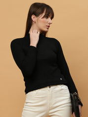 Beatnik Regular Full Sleeves Pull Over Black Womens Sweaters Beatnik India