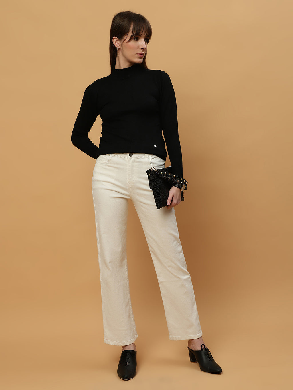 Beatnik Regular Full Sleeves Pull Over Black Womens Sweaters Beatnik India