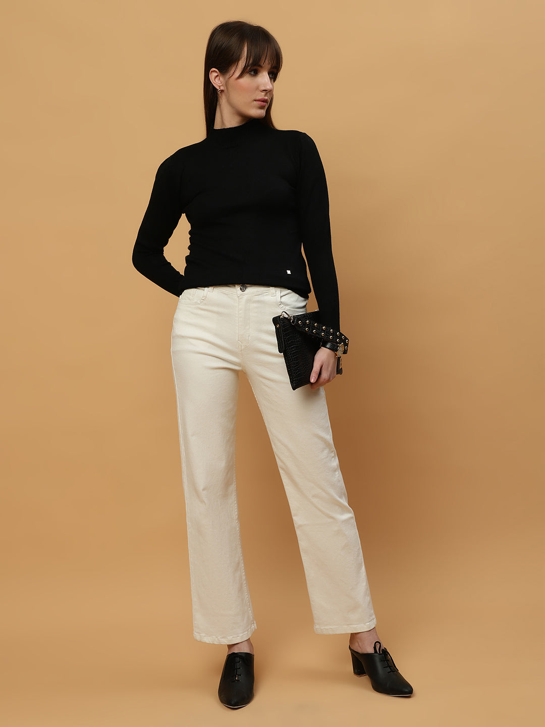 Beatnik Regular Full Sleeves Pull Over Black Womens Sweaters Beatnik India