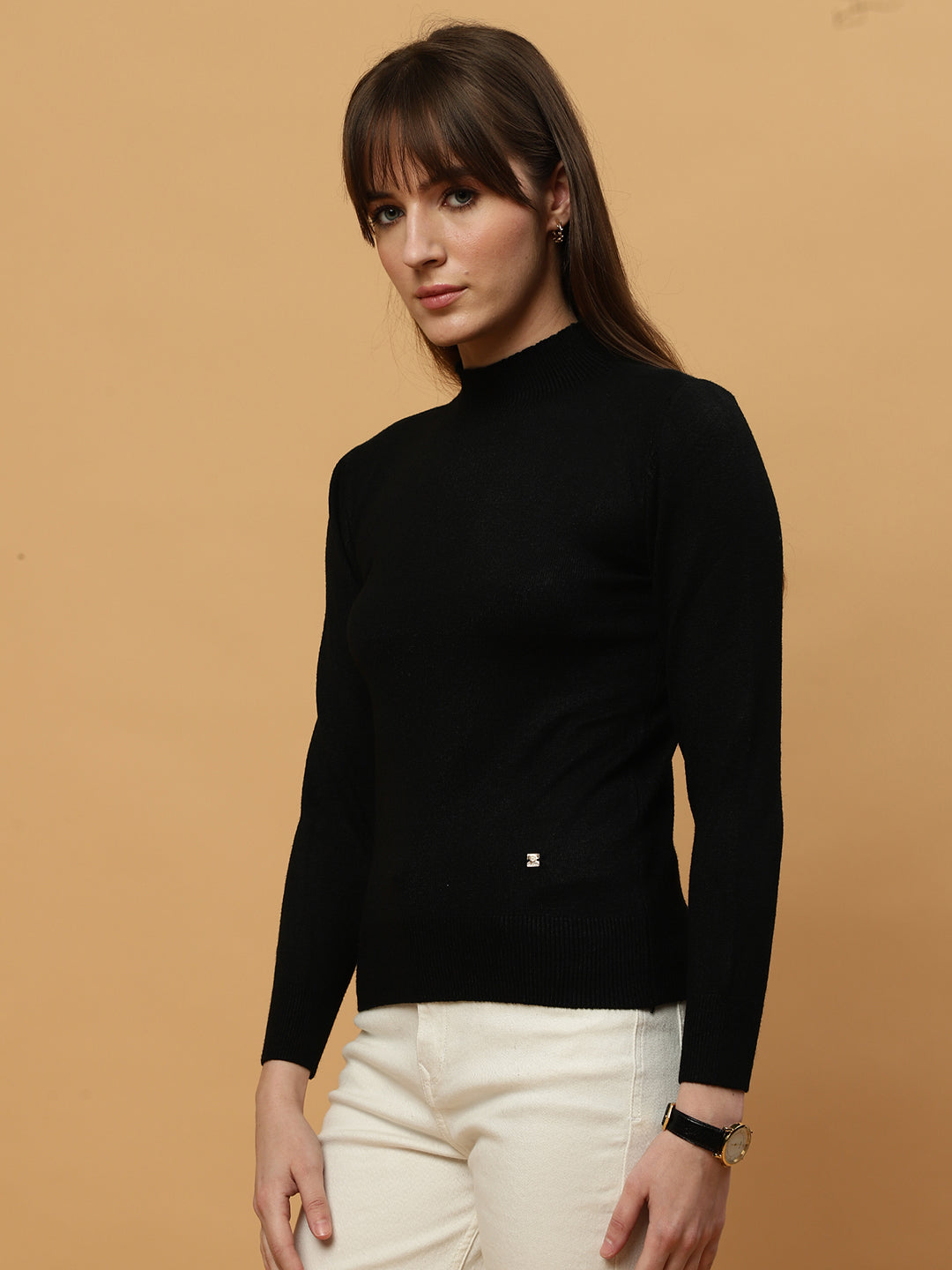 Beatnik Regular Full Sleeves Pull Over Black Womens Sweaters Beatnik India