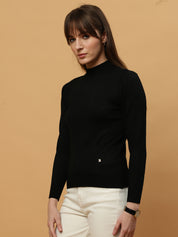 Beatnik Regular Full Sleeves Pull Over Black Womens Sweaters Beatnik India