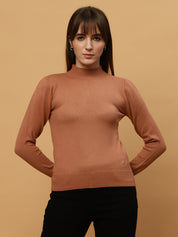 Beatnik Regular Full Sleeves Pull Over Womens Brown Sweaters Beatnik India