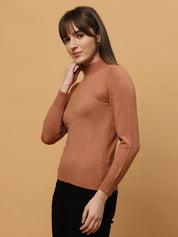 Beatnik Regular Full Sleeves Pull Over Womens Brown Sweaters Beatnik India