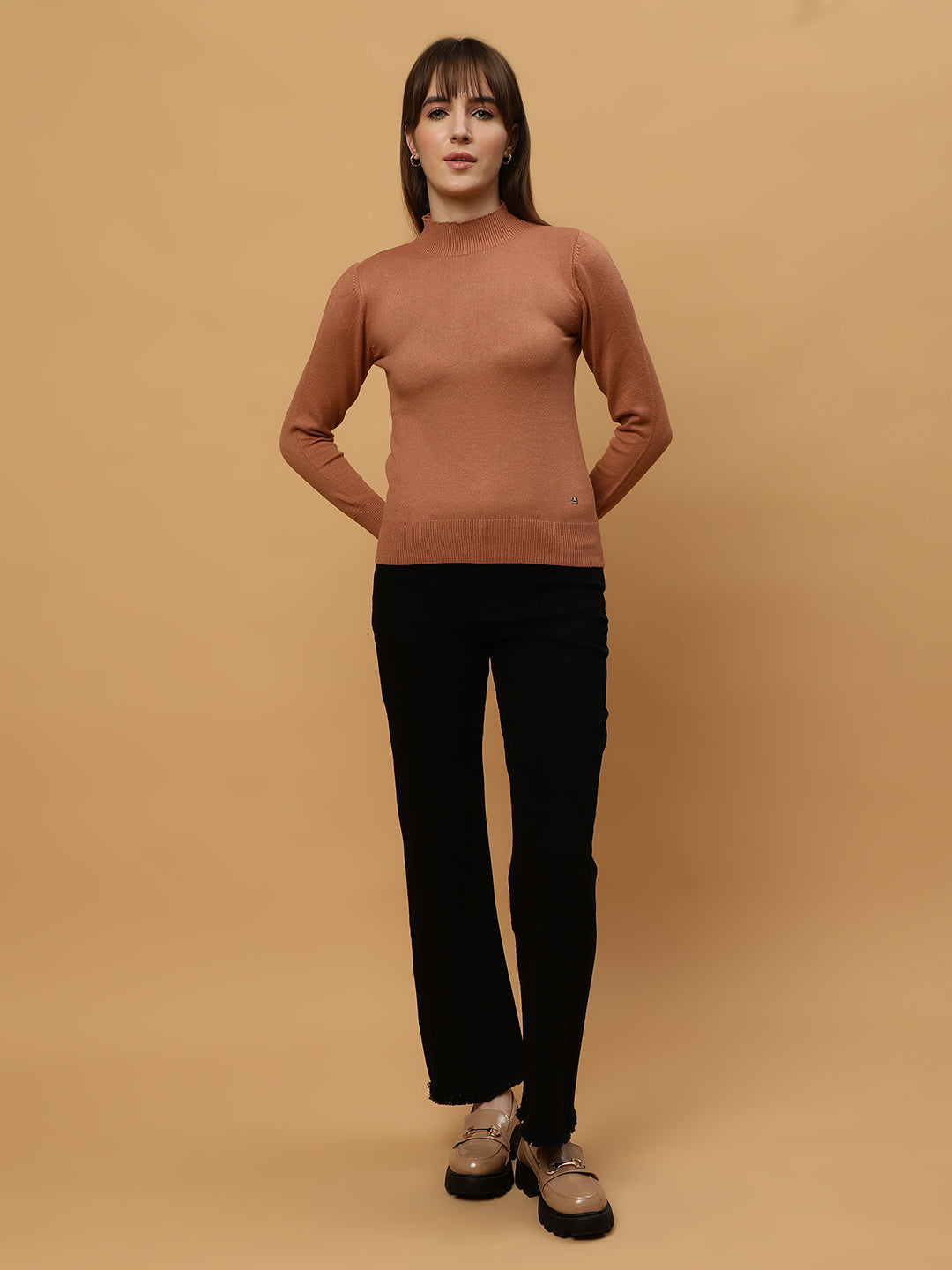 Beatnik Regular Full Sleeves Pull Over Womens Brown Sweaters Beatnik India