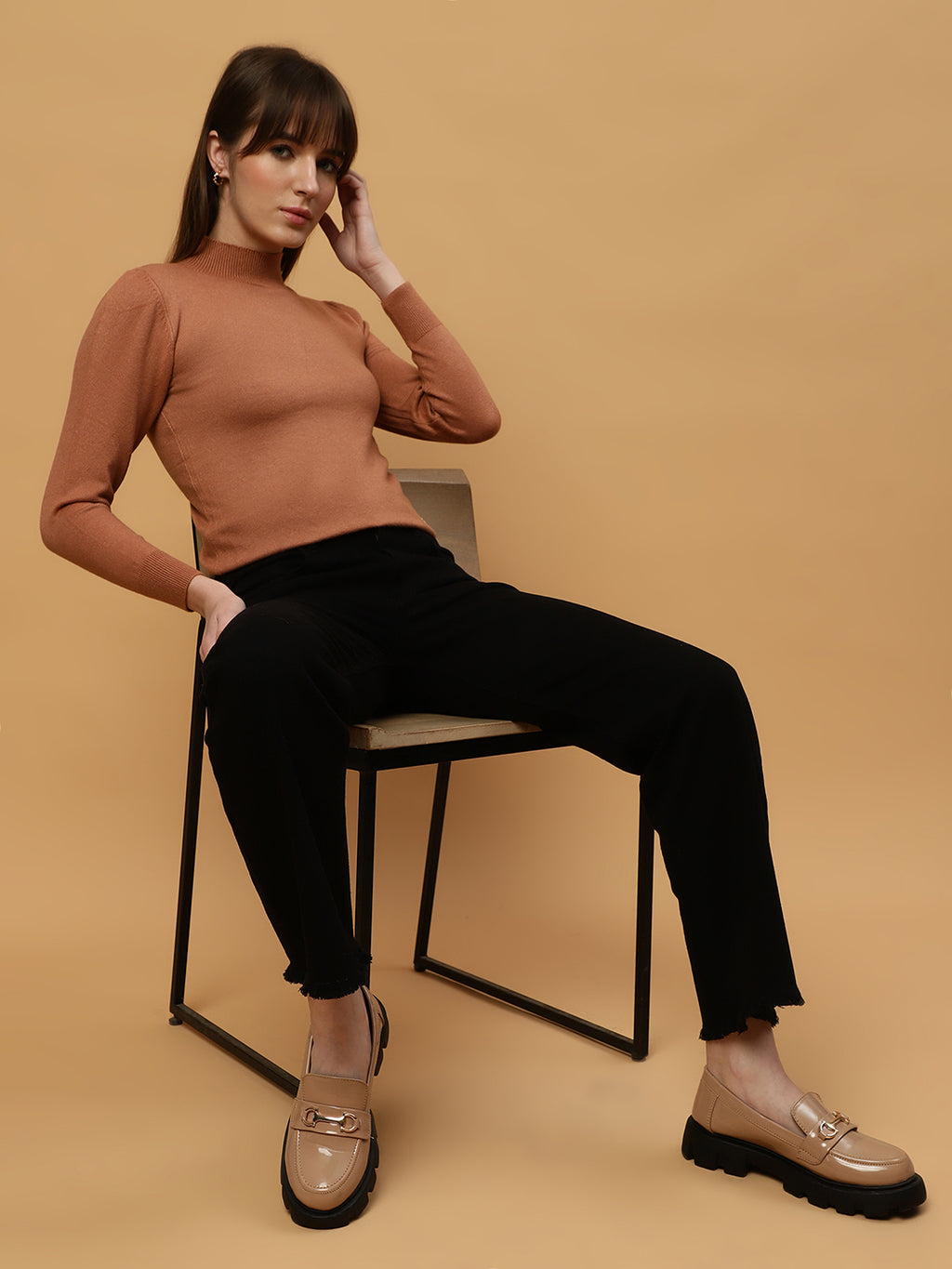 Beatnik Regular Full Sleeves Pull Over Womens Brown Sweaters Beatnik India